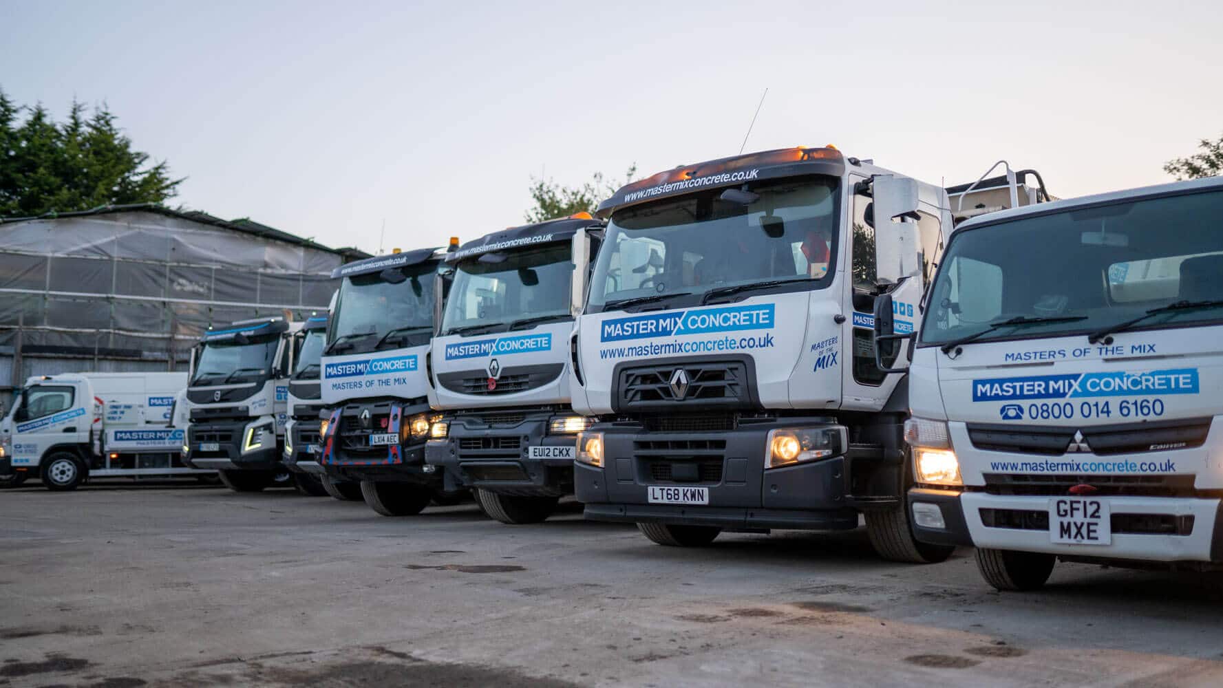 The Master Mix Concrete fleet of mixers lined up in Watford